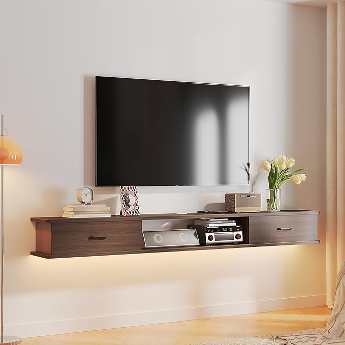 Floating TV Stand with 2 Doors, Floating TV Cabinet, Floating Console Shelf - Image 6