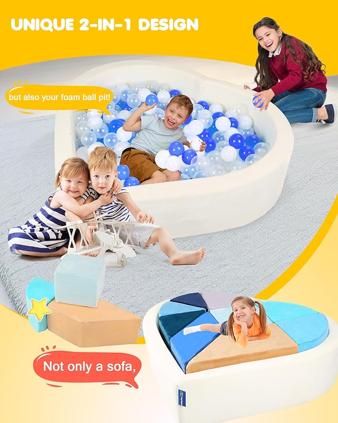 Kids Play Couch, 2-in-1 Heart-Shape Kids Plays Sofa - Image 2