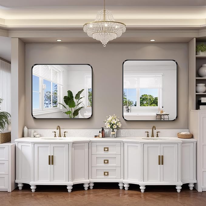 FORBATH 36x40 Inch Bathroom Mirror, Brushed Black Deep Frame Wall Mirror - Image 3