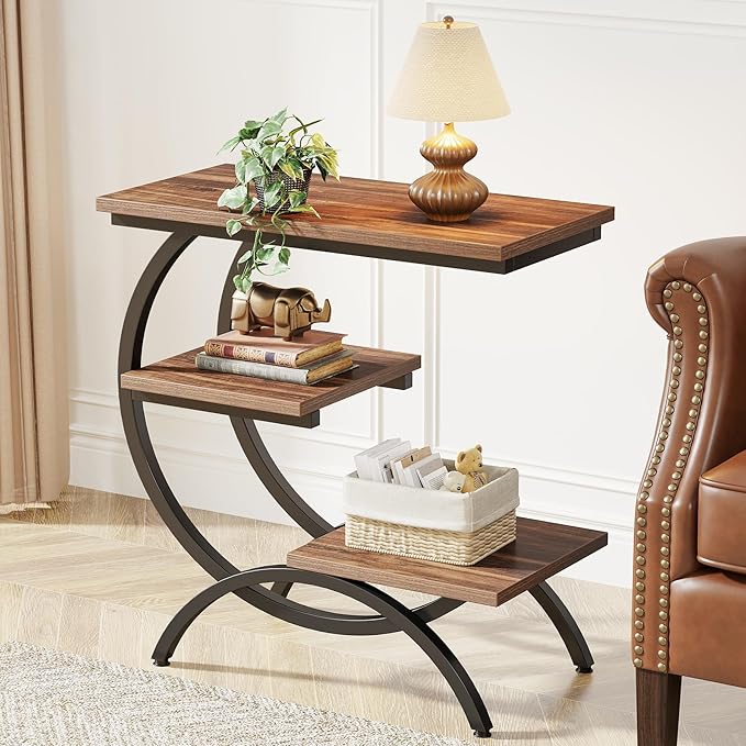 Tribesigns C-Shaped End Table Set of 2, Industrial 3-Tier Small Side Table - Image 5
