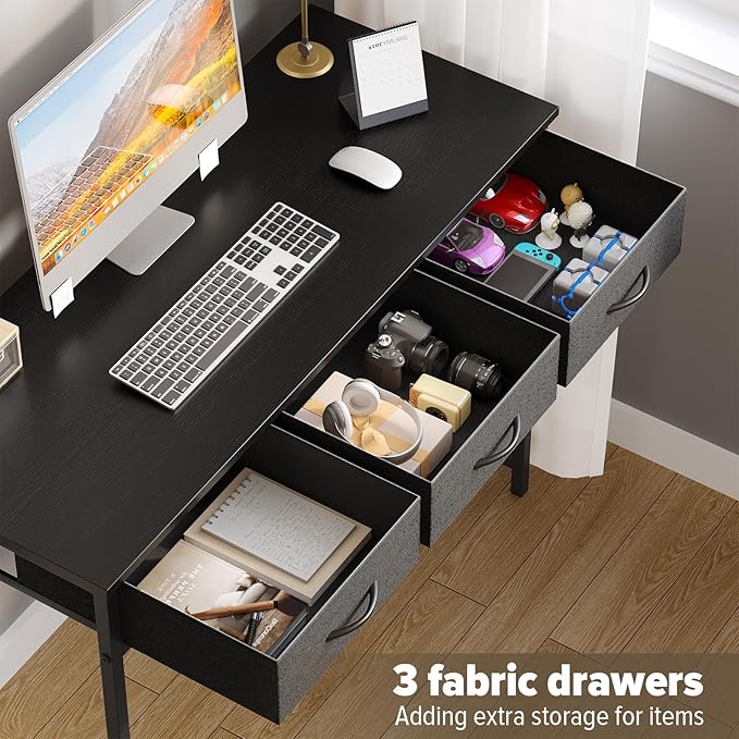 WOHOMO Computer Desk with Drawers, 39.3 Inch Bedroom Desk with Storage - Image 3