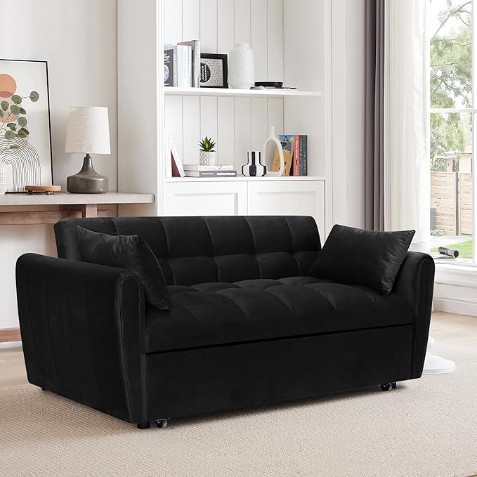 Ball & Cast 65" 3 in 1 Large Sleeper Sofa Bed, Velvet Upholstered Pull Out Couch - Image 4