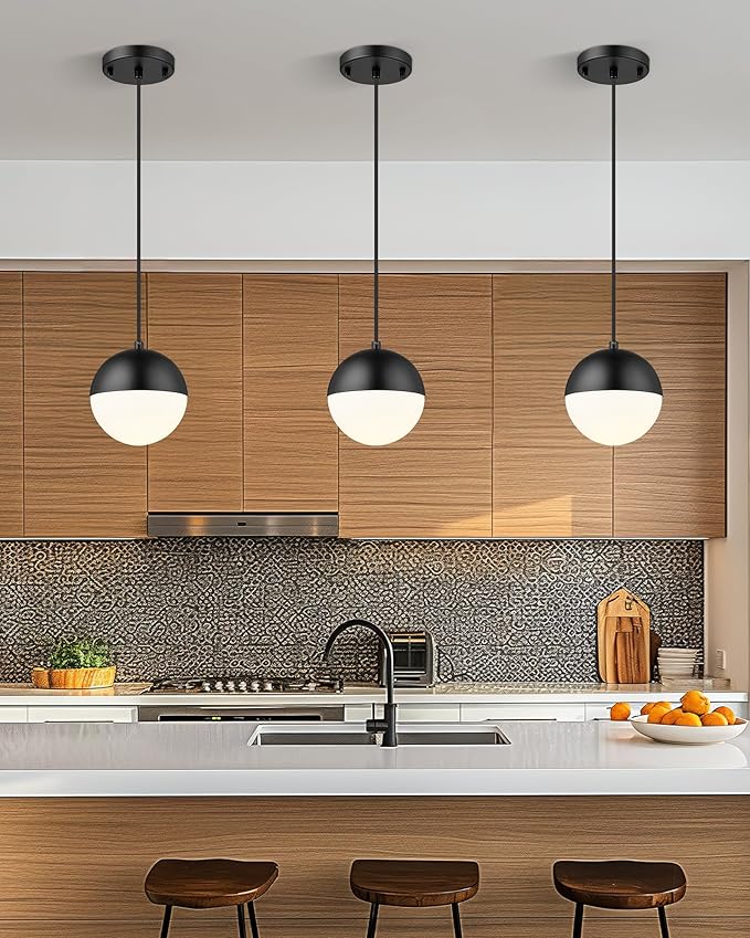 LMS Mid Century Pendant Lights, Matte Black Kitchen Island Light Fixtures - Image 2