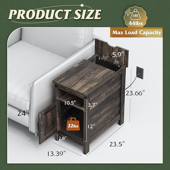 WLIVE End Table with Charging Station, Side Table with USB Ports and Outlets - Image 3