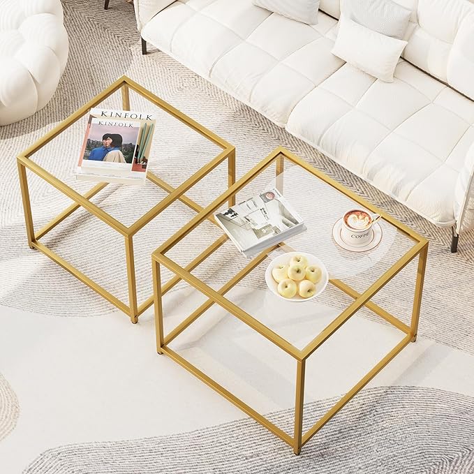 Garden 4 you Coffee Table Set of 2, Modern Glass Nesting Table, Metal Frame - Image 4