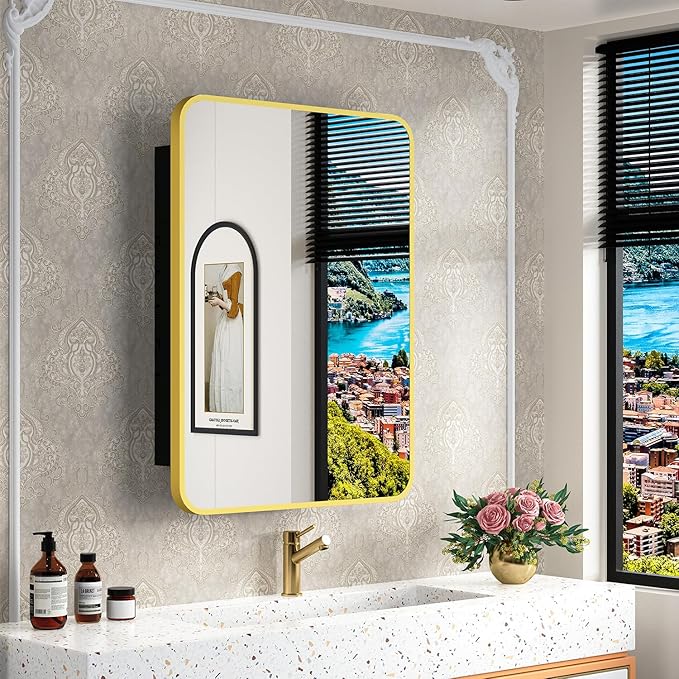 20x28 Inch Gold Recessed Medicine Cabinet - Image 3