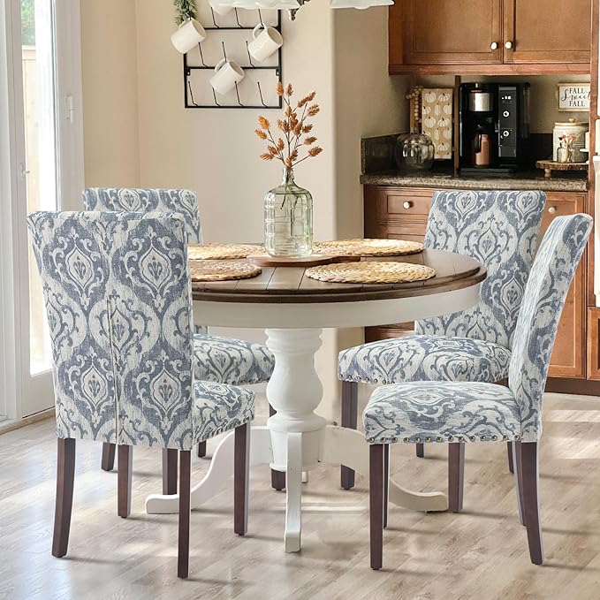 COLAMY Upholstered Parsons Dining Chairs Set of 6, Fabric Dining Room Kitchen - Image 2