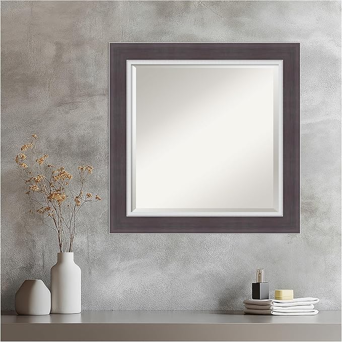 Amanti Art Brown Wall Mirror 26x26 Ellie Brown Silver Square Bathroom Mirror - Image 5