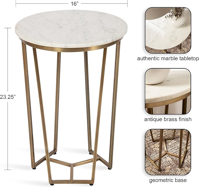 Kate and Laurel Solvay Round Metal and Wood Side Table, Walnut and Antique Brass - Image 3