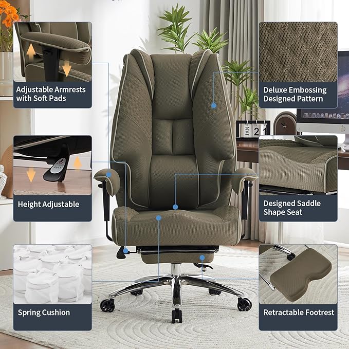 Big and Tall Office Chair 400lbs Wide Seat, Leather High Back Executive Office - Image 3