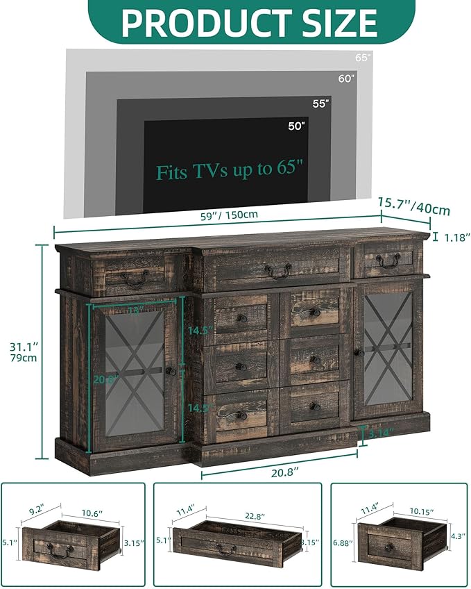 YITAHOME Television Stand for 65/55 Inch TV, Farmhouse TV Stand - Image 3