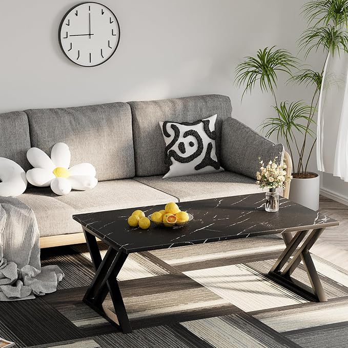 Coffee Table Living Room Table Black Center Table, Simple Modern Faux Marble - Image 4