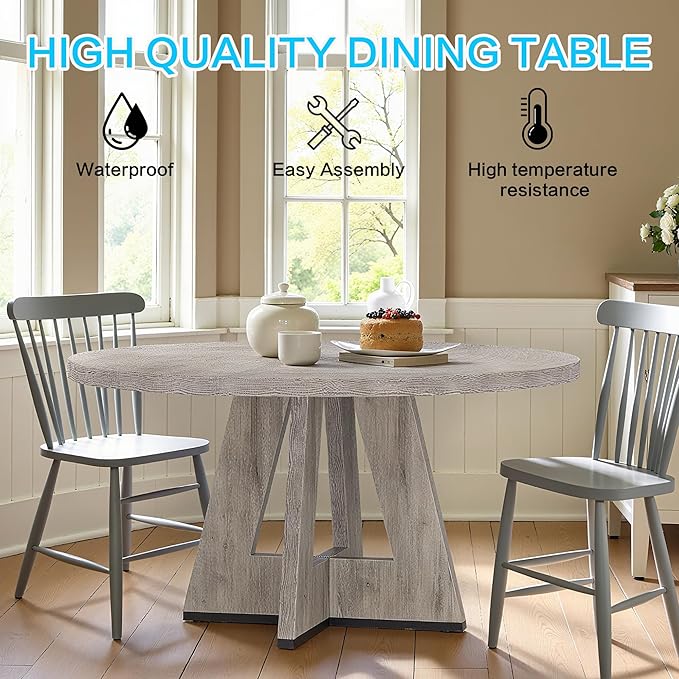 47" Round Dining Table for 4-6, Modern Dinner Table Farmhouse Round Small - Image 7