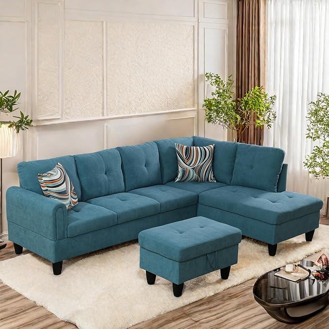 L Shaped Sectional Sofa with Ottoman, Modern Couches by GlasFlength