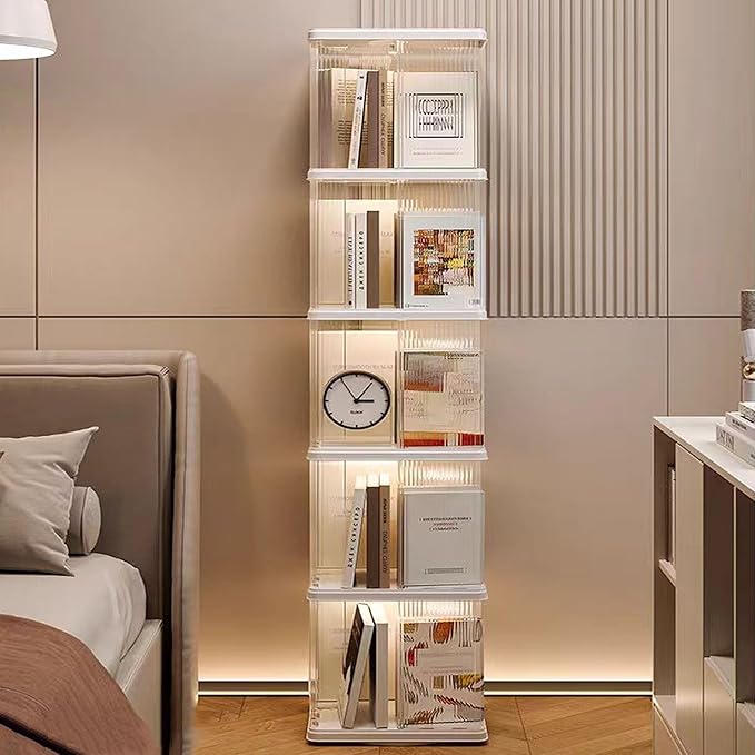 Rotating Bookshelf Tower, 360° Rotating Bookshelf, 66 inch High Small Space - Image 4