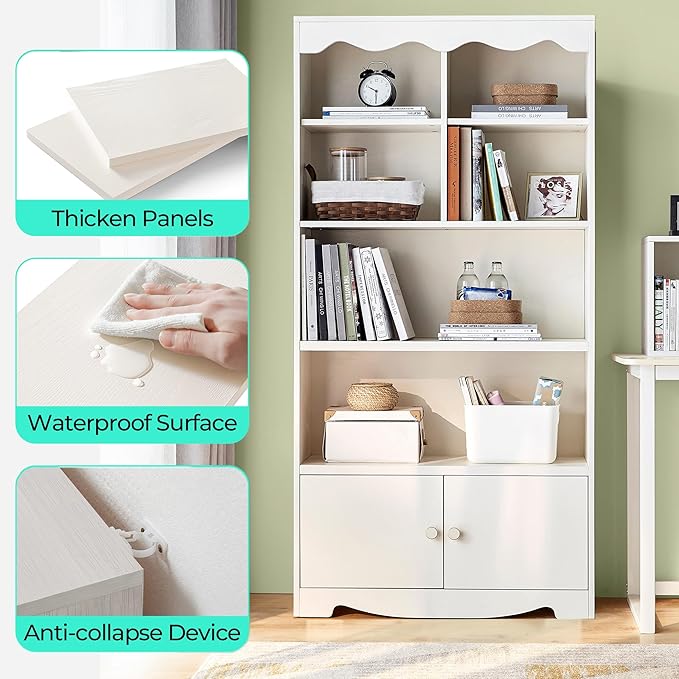 LINSY HOME 5 Shelf Bookcase Wooden, Open Floor Standing Cube Shelf Bookcase - Image 5