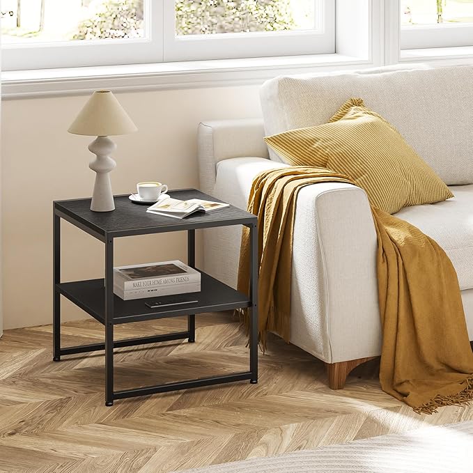 Tatub 20" End Table with Charging Station, Industrial Square Side Table with - Image 2
