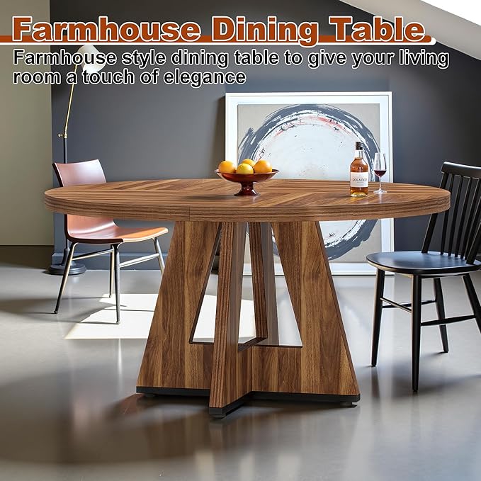 Round Dining Table for 4, 47 Inch Dinner Table Farmhouse Wooden Circle Kitchen - Image 4