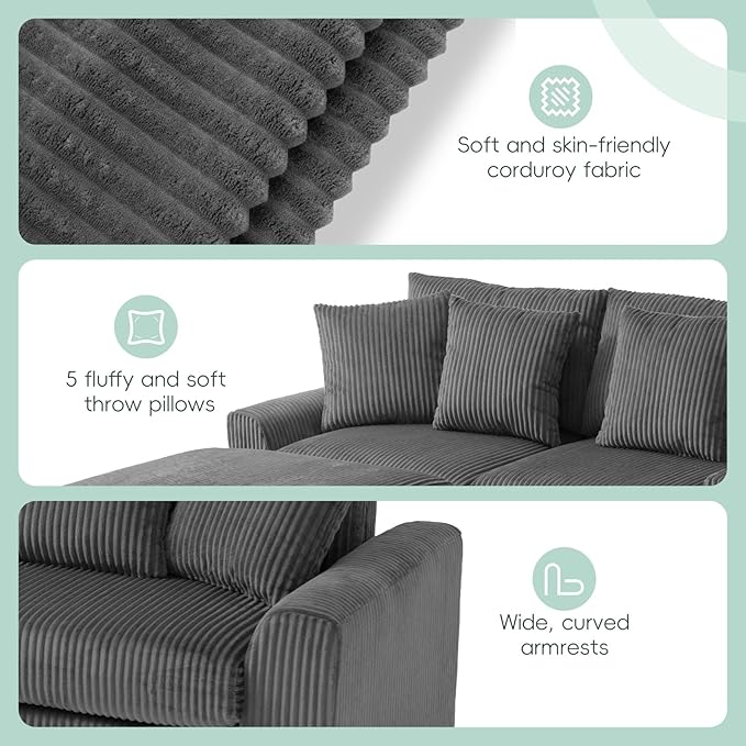 Merax 114 * 64" Corduroy Sectional Couches - Image 6