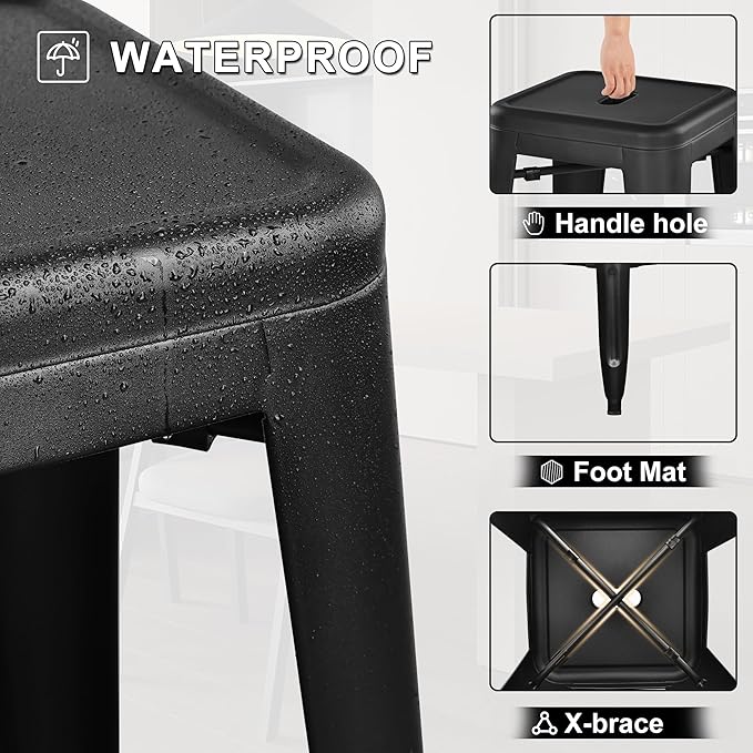 30 Inches Metal Bar Stools, High Backless Stools, Indoor Outdoor Stackable - Image 4