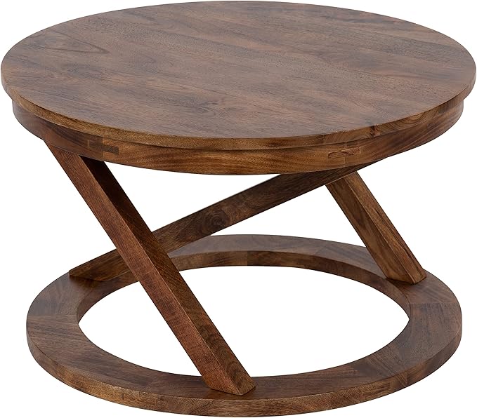 Kate and Laurel Aja Bohemian Round Wood Coffee Table; 26 inch Diameter; Walnut by KateandLaurel