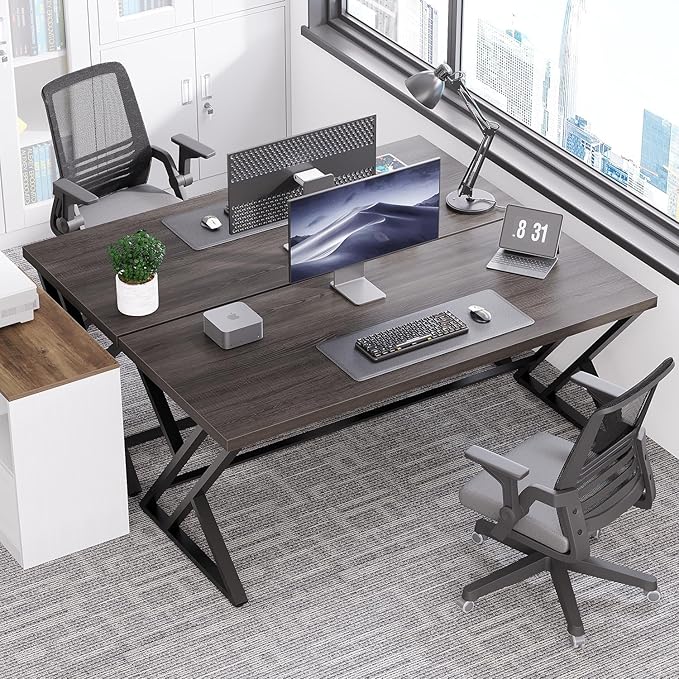 LVB Modern Computer Desk, Industrial Home Office Desk, Metal Wood Writing Study - Image 8