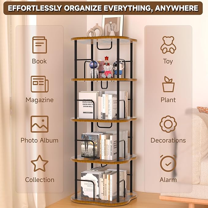 4-Tier Rotating Book Shelf, 360° Display Spinning Bookshelf Tower, Book - Image 6
