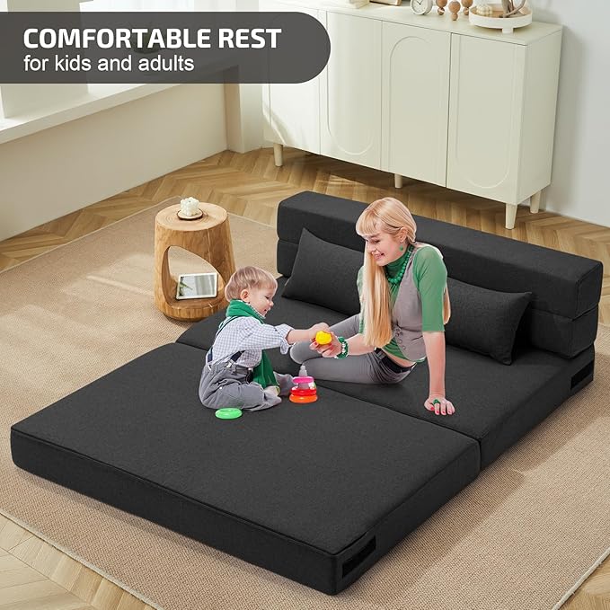 Folding Sofa Bed with Pillows- Convertible Chair Floor Couch & Sleeping Mattress - Image 3
