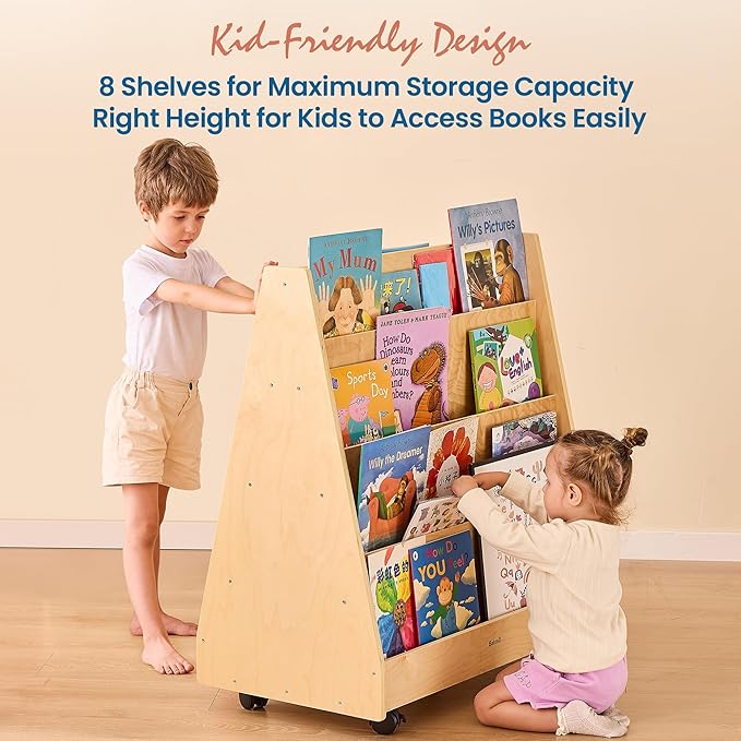 Kids Bookshelf for Toddlers and Babies, Double-Sided Wooden Montessori - Image 4
