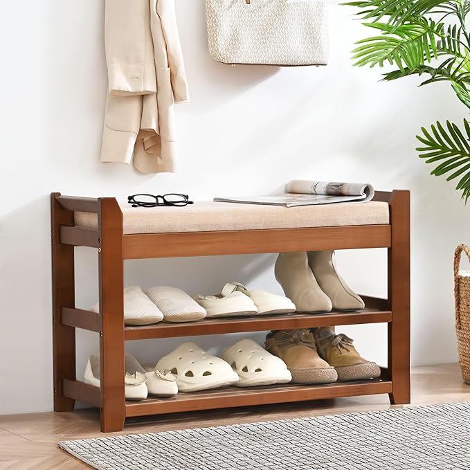 Shoe Rack with Cushion for Font Door Entrance, 27.6 in Shoe Bench with Storage - Image 2