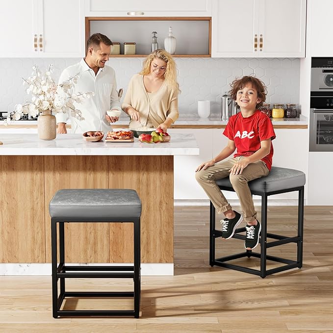 Counter Height Bar Stools Set of 3, Faux Leather Counter Stools - Image 6