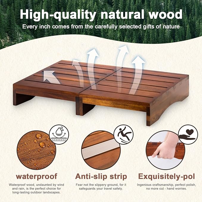 Wood Platform Step Stool, 23.6" Durable Mobility Stepping and Stair Assist - Image 2