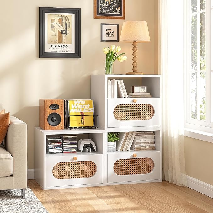 3-in-1 Modular TV Stand with Rattan Doors, DIY Media Console Boho Entertainment - Image 3