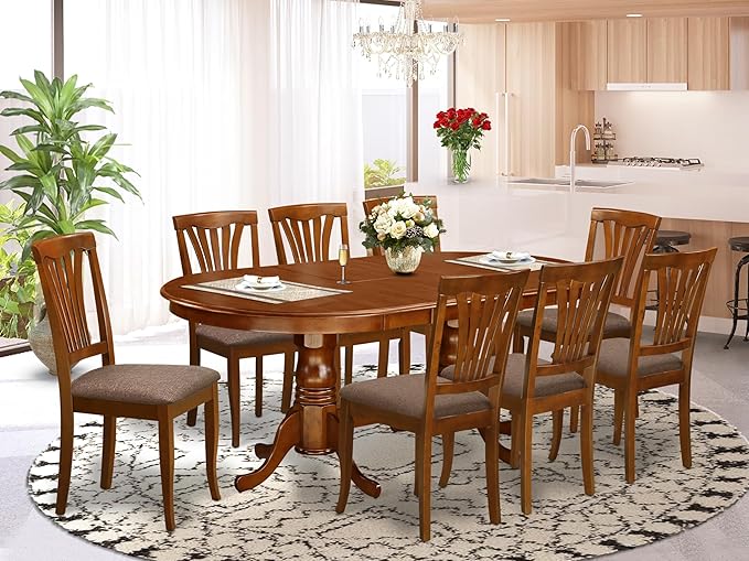 East West Furniture PLAV9-SBR-C 9 Piece Dining Table Set Includes an Oval - Image 2