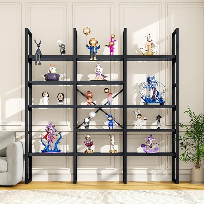 Semoic Large Bookshelf 5 Tiers, Triple Wide Geometric Bookcase, 71 Inches Tall - Image 7