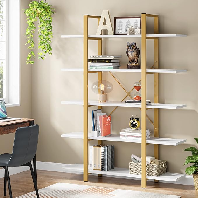 Tribesigns 5-Tier Bookshelf, Vintage Industrial Style Bookcase 70 ‘’ H x 12’’ W - Image 3