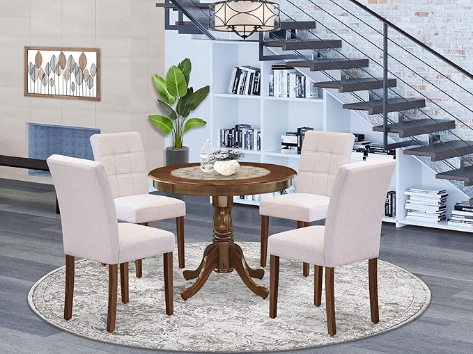 East West Furniture ANAS5-AWA-08 5 Piece Mid Century Dining Table Set Consists - Image 2