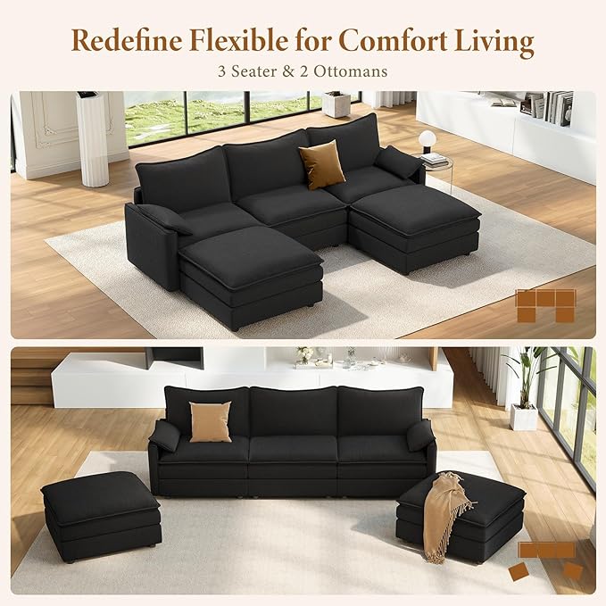 Vesgantti 108" U Shaped Sectional Couch, Comfy Cloud Modular Sectional Sofa - Image 7