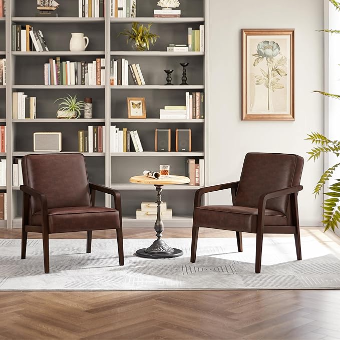 Yaheetech PU Leather Accent Chair, Mid-Century Modern Barrel Chair - Image 5