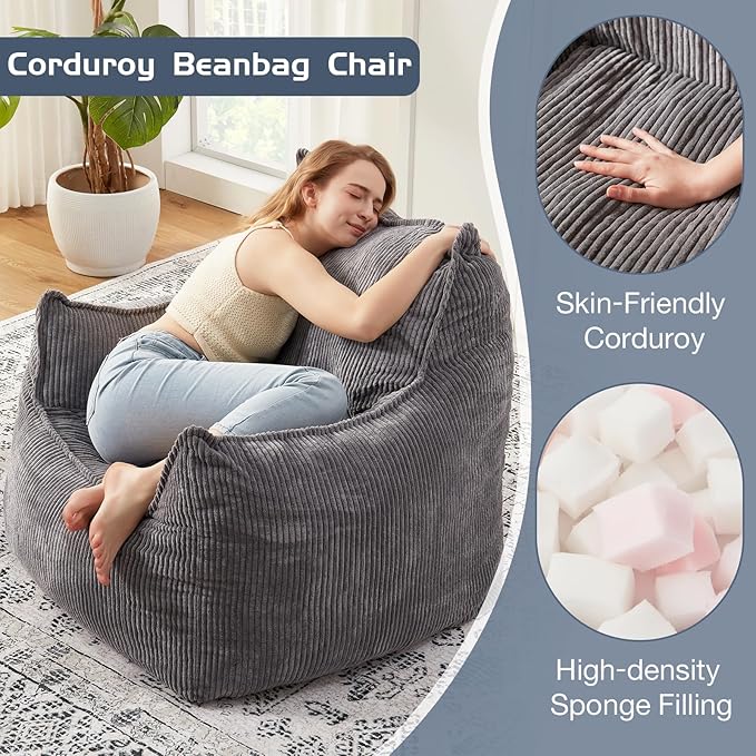 Giant Bean Bag Chair Sofa for Adults Teens, Comfy Corduroy Large Bean Bag Chairs - Image 5