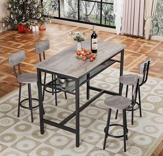 5-Piece Bar Table and Chairs Set, 43.3'' Pub Table Set Modern Small Table and by Unknown