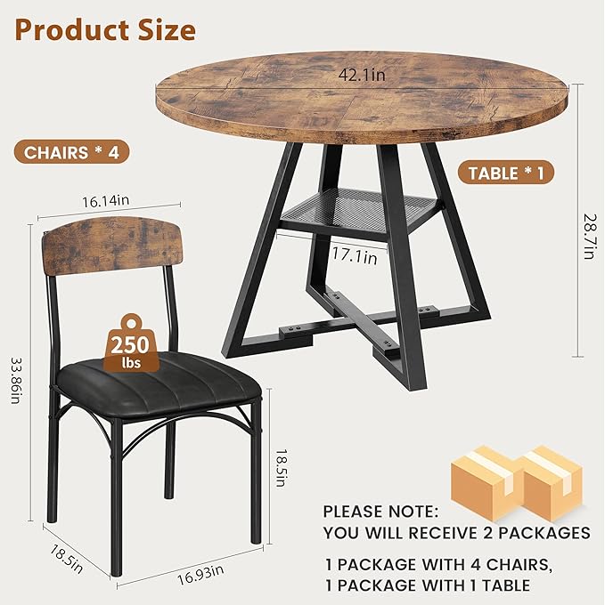Round Dining Table Set for 4, Kitchen Table and Chairs for 4, Circle Table - Image 8