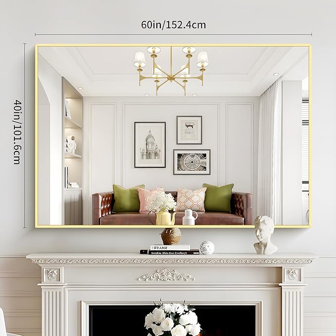 40x60inch Gold Bathroom Mirror, Large Rectangular Wall Mirrors - Image 5