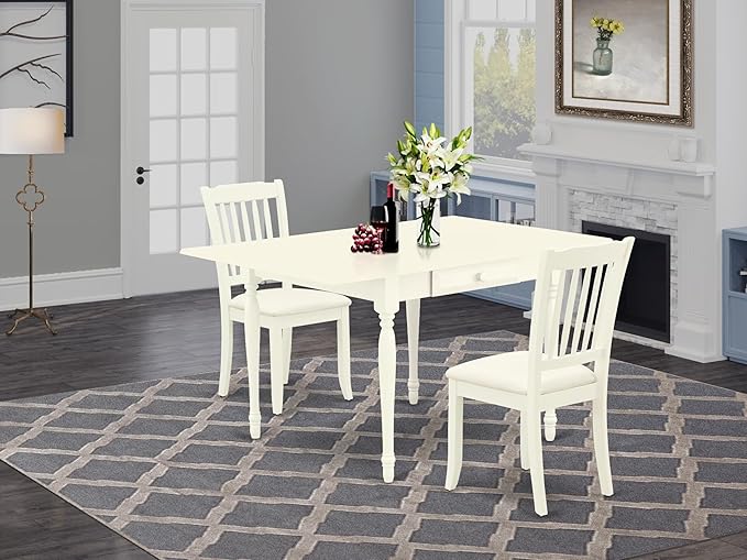 East West Furniture MZDA3-LWH-C 3 Piece Dining Room Table Set Contains a - Image 2