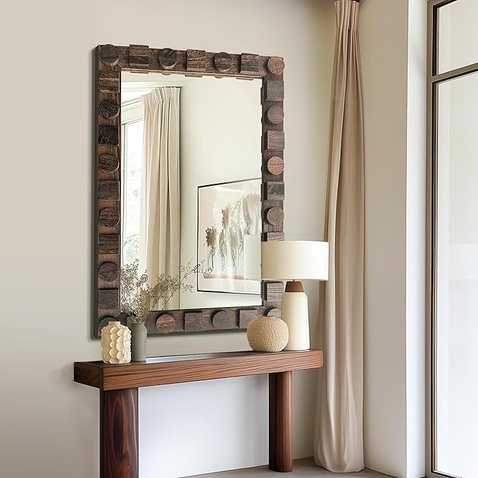 36x24 Inch Handcrafted Solid Wood Square Wall Mirror - Image 2