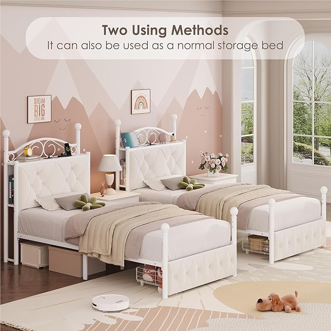 Keyluv Twin Upholstered Canopy Bed Frame - Image 5