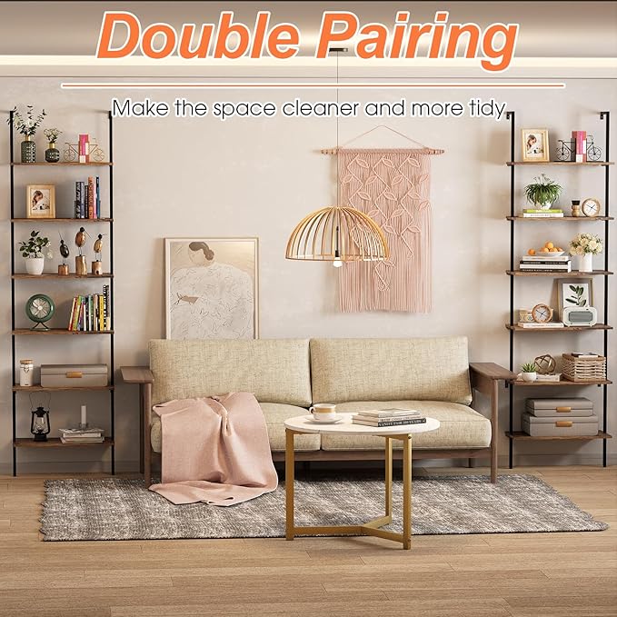 Bookcase Rustic Brown 6 Tiers Modern Bookshelf Room Organizer Open Tall Wall - Image 6
