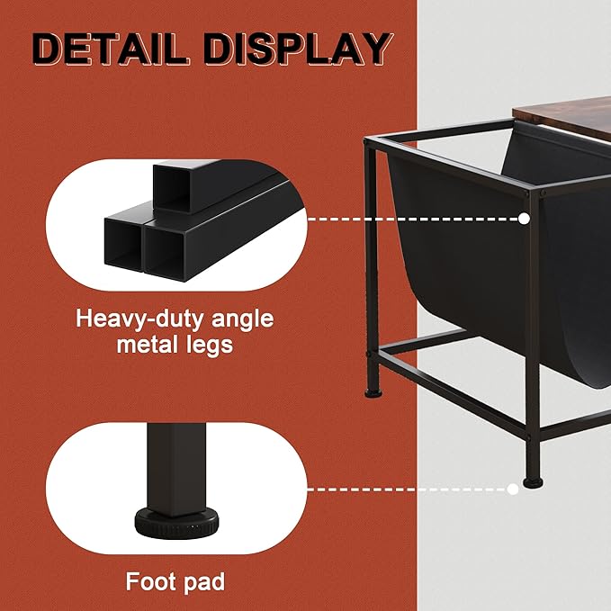 SENIG Brown Rectangle Wood and Metal Coffee Table - Image 5