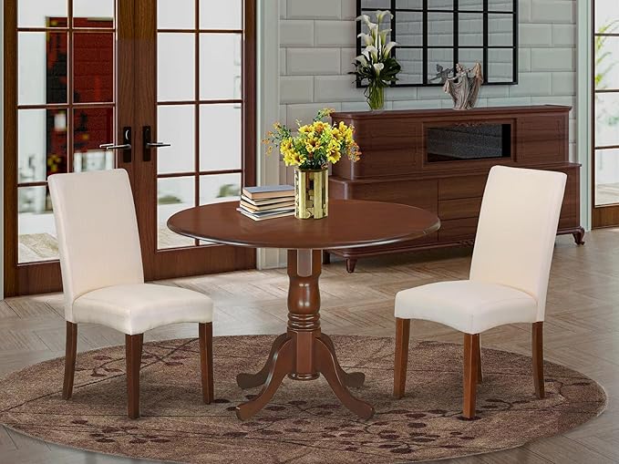 East West Furniture DLDR3-MAH-01 3 Piece Kitchen Table & Chairs Set Contains a - Image 2