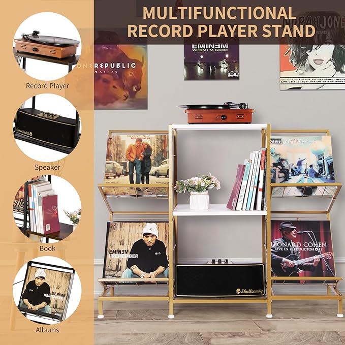 Record Player Stand with Vinyl Record Storage, Turntable Stand with 4-Tier - Image 3